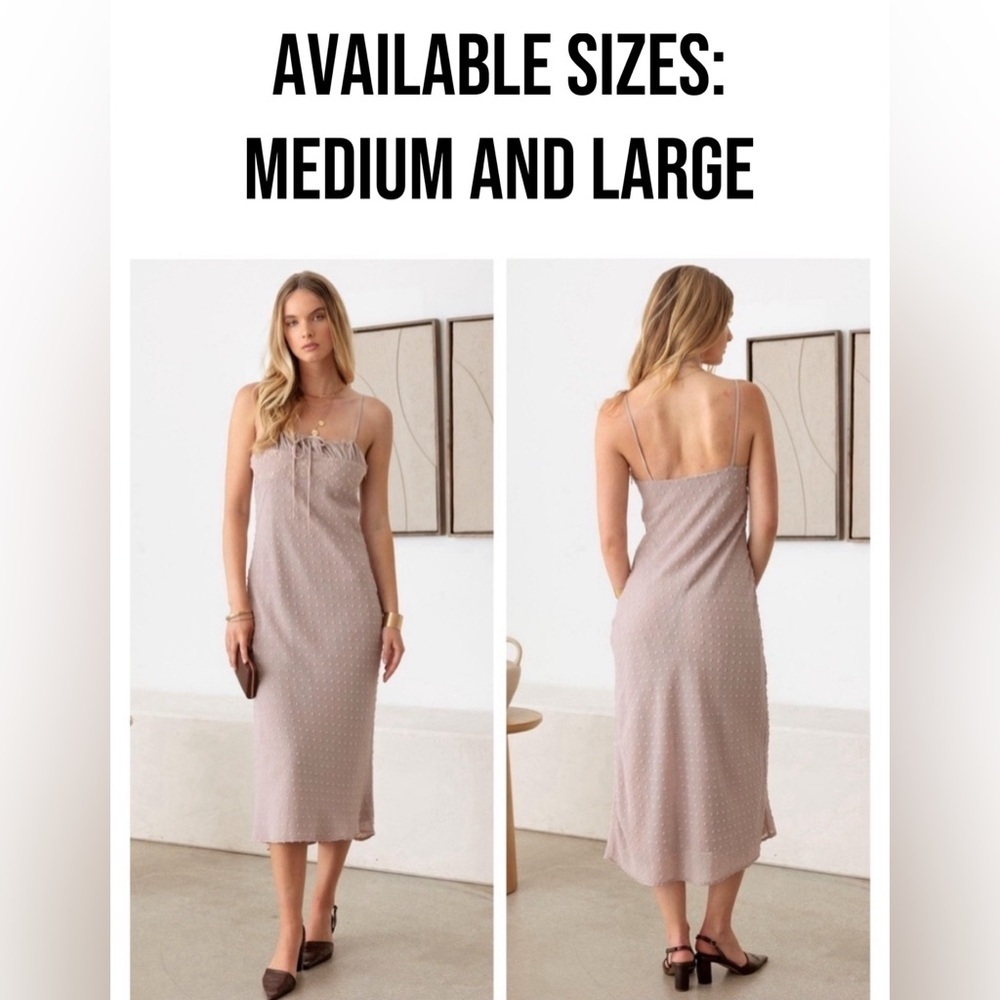 NWT-Swiss Dot Lace Trimmed Spaghetti Strap Bias Midi Dress